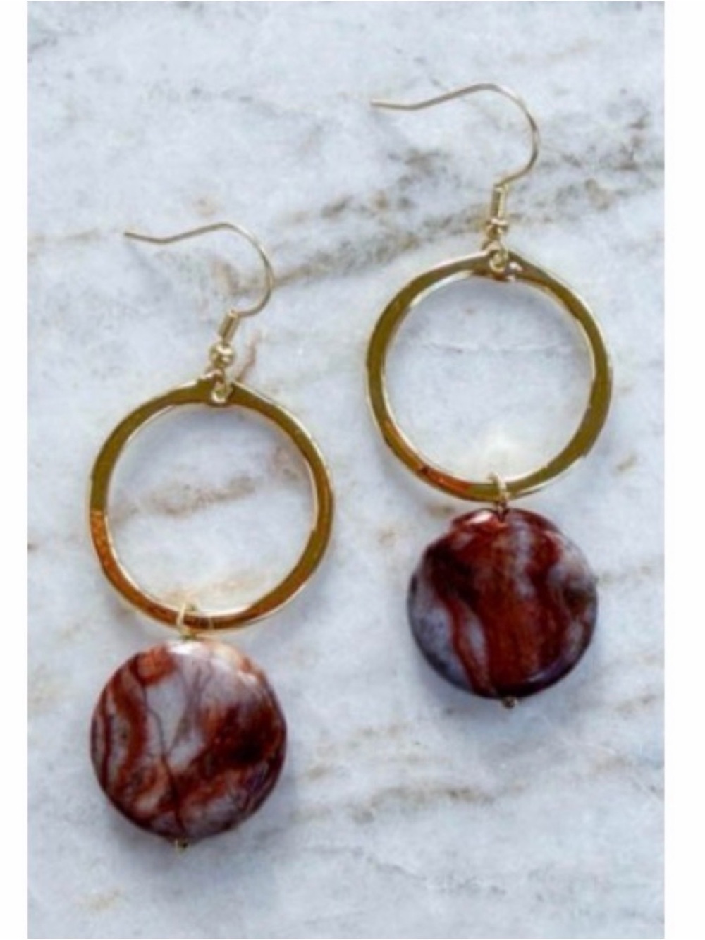 NWT Dylan Jewelry Maison Earrings Earth Gold Tone Hoop Dangle Drop Stone Bead